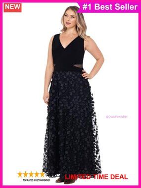 Xscape Jersey Knit Floral V-Neck Floor Length Plus Size Dress